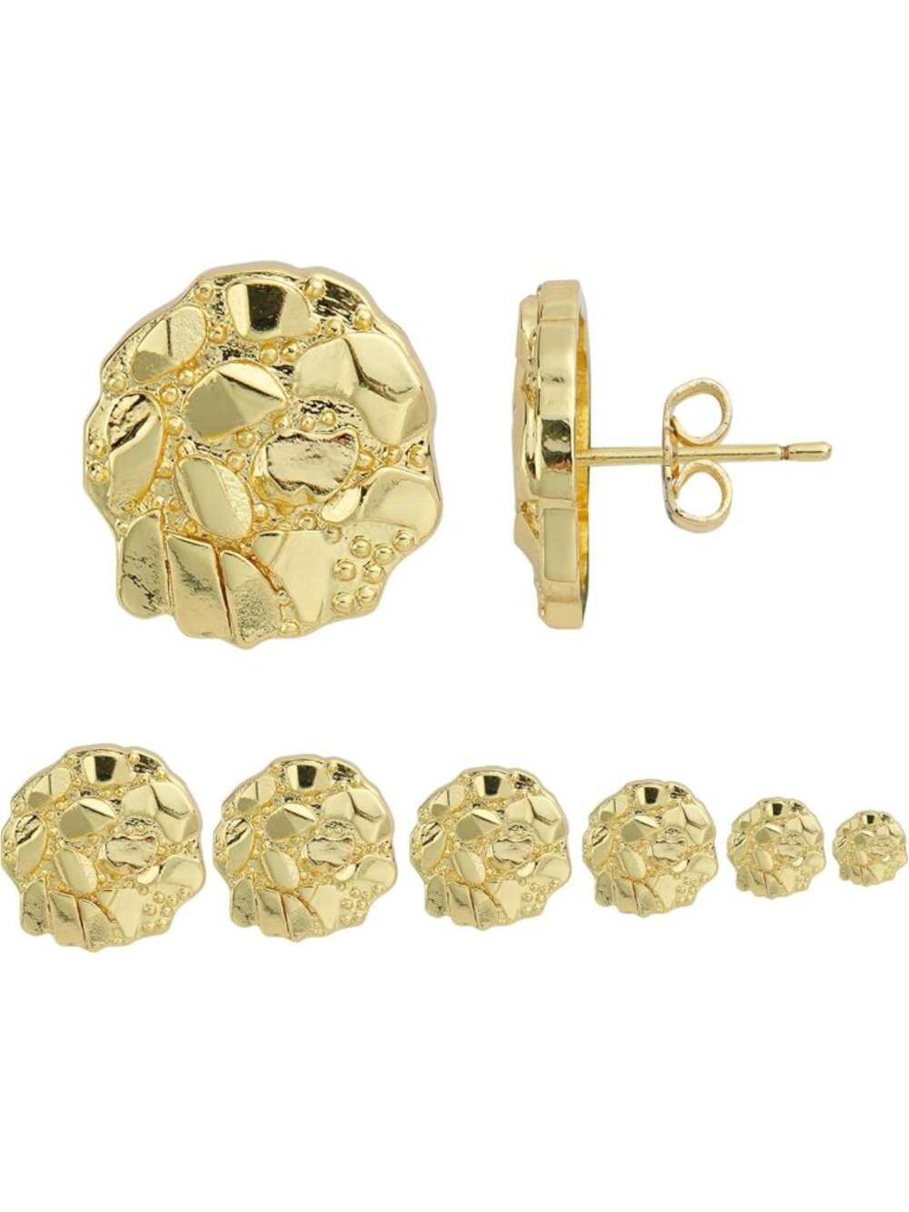 14k Gold Plated Rough Textured Cookie Nugget Stud Earrings for Unisex Style